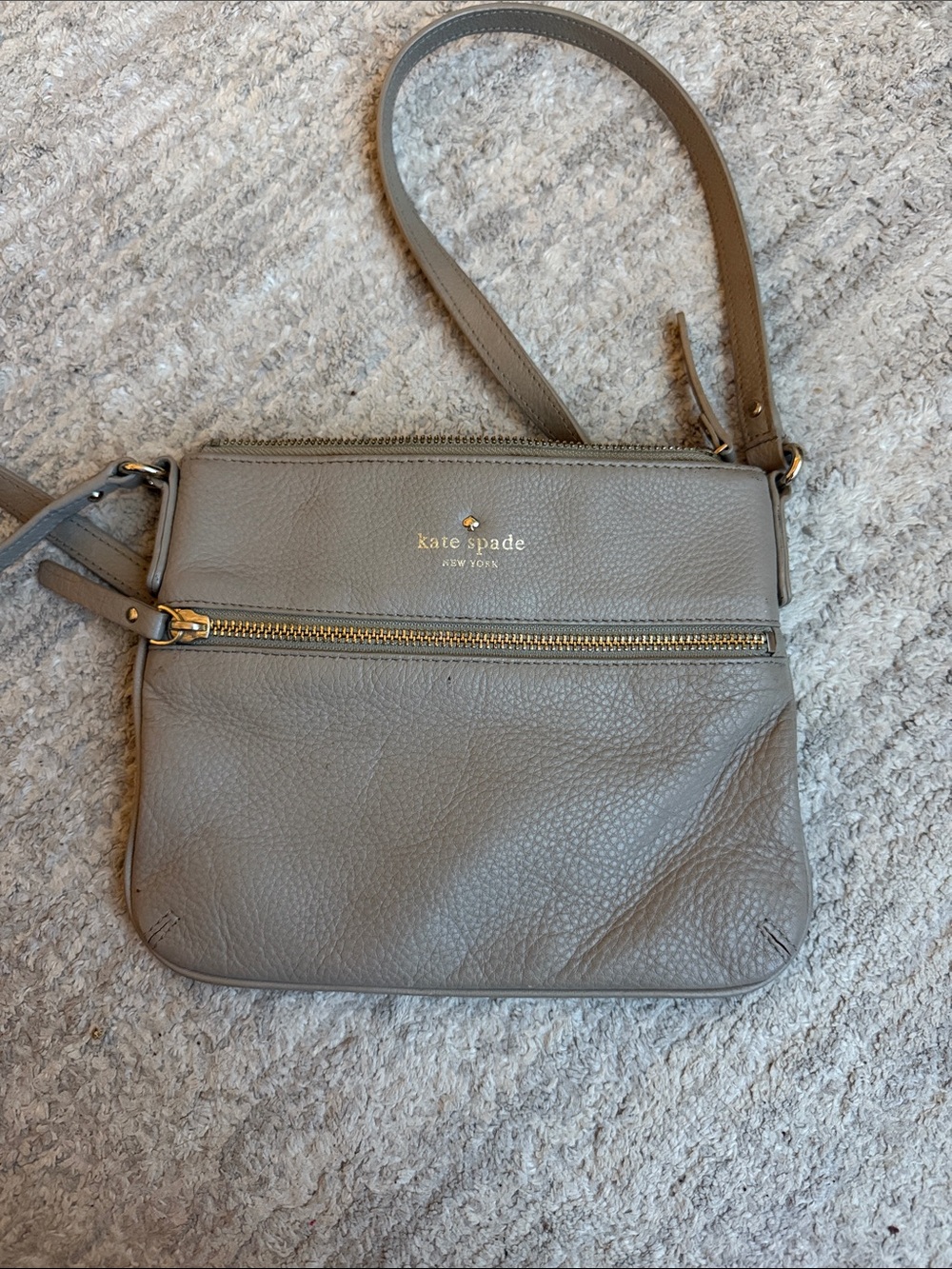 kate spade Gray Pebbled Leather Crossbody with Gold Hardware